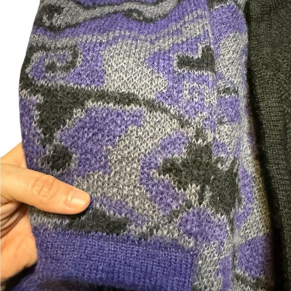 Vintage GATCHIE Wool Blend Women’s L Cardigan Purple Black Hong Kong 80s 90s - Picture 7 of 8